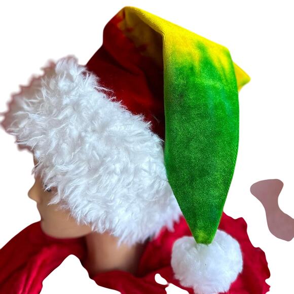 Santa Hat Tie Dye Handcrafted Holiday Party Christmas Hat - Picture 3 of 6